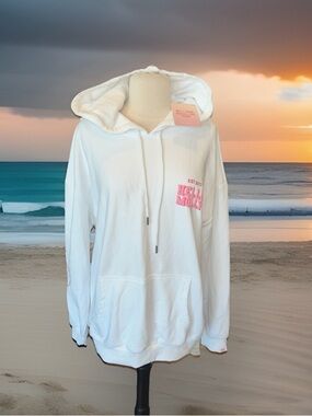 Hello Molly White Hoodie with Pink Chest Logo Embroidery L XL New
